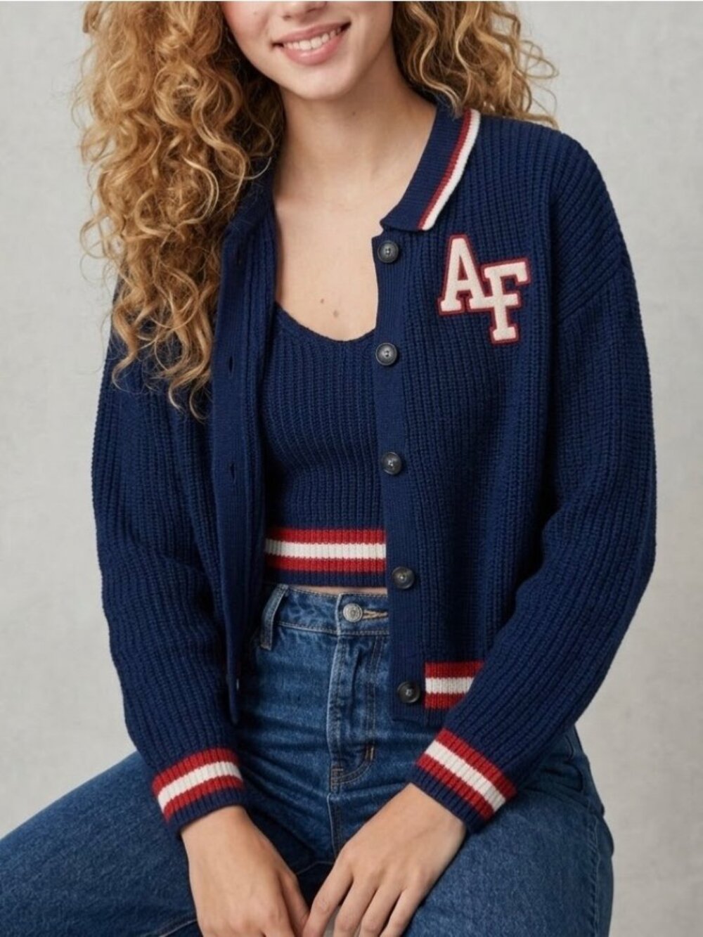 NWT American Eagle Cropped Letterman Knit Cardigan Sweater | Y2K Collegiate Prep